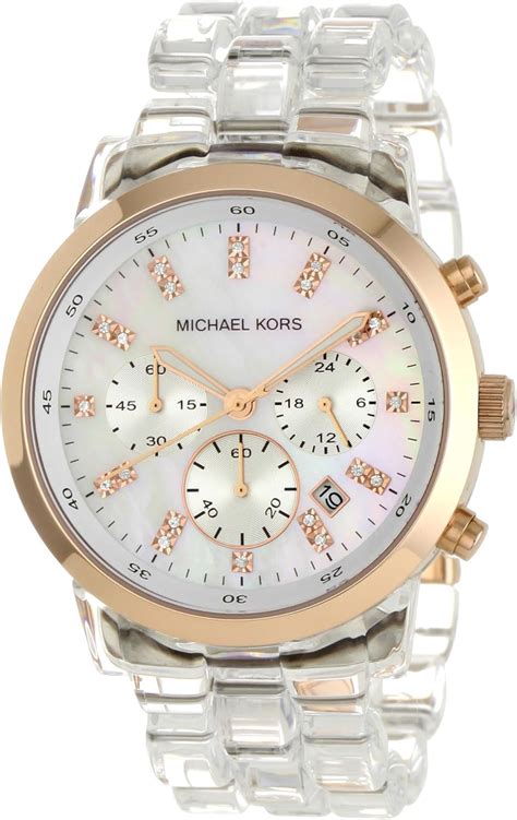 michael kors womens watches with two white stripes on band|michael kors clear band watch.